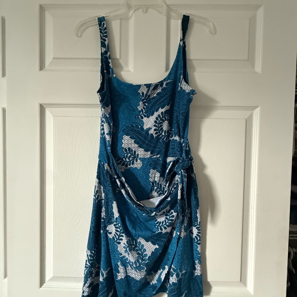 Teal Blue Floral Wrap Sleeveless Dress